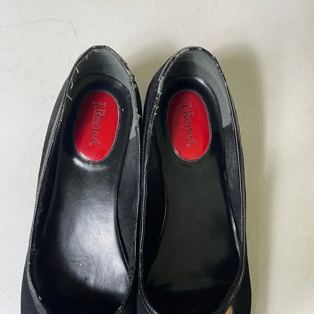 J Renée Kory black leather suede leopard print calf hair flats size 9.5